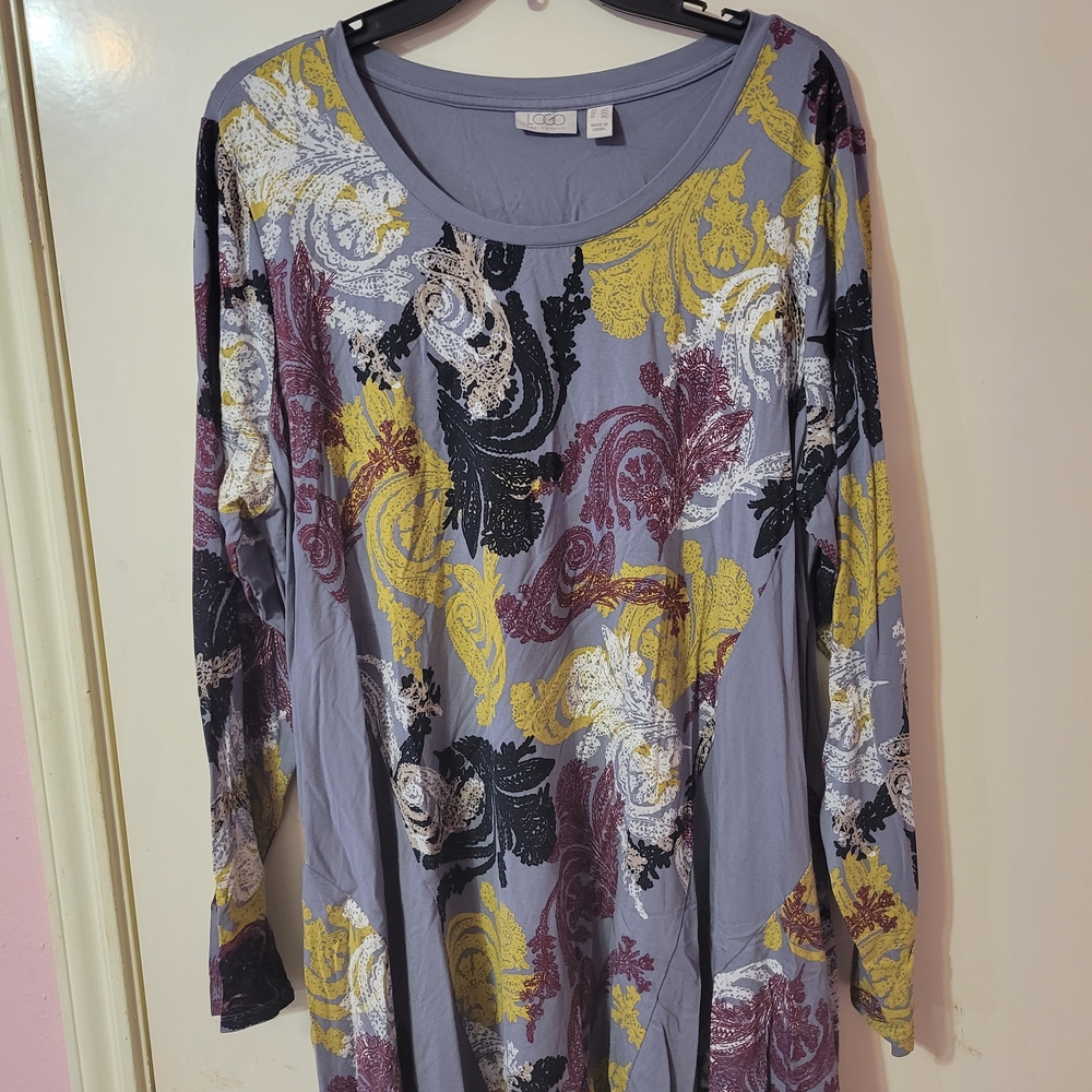 LOGO by Lori Goldstein Gray and Yellow Top